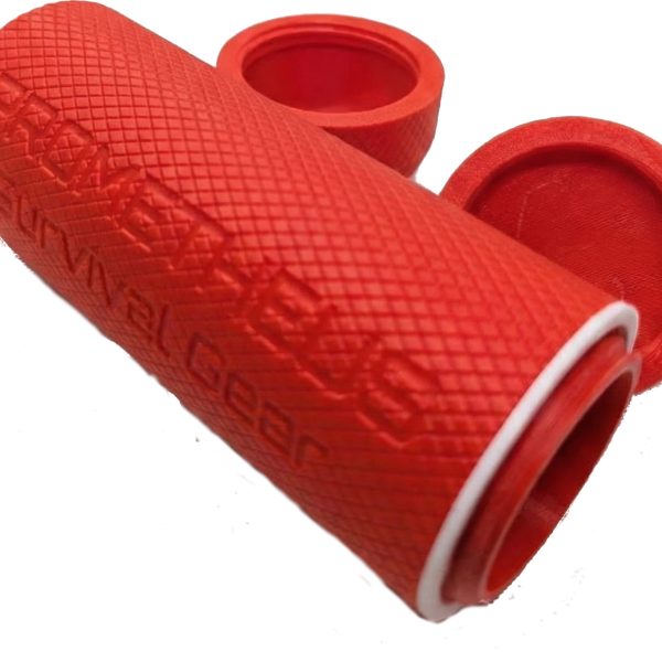 Red clay jars with silver rings and lids.