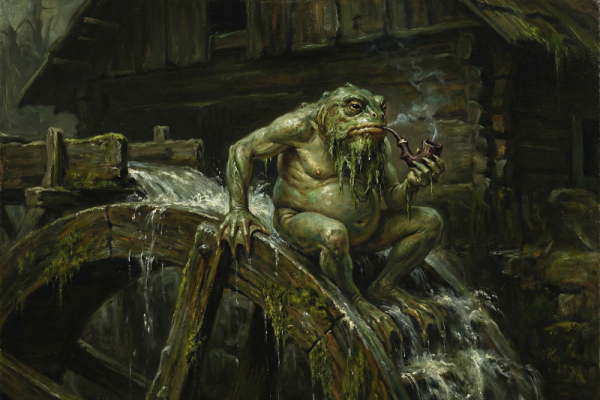 Frog sitting on a waterfall.