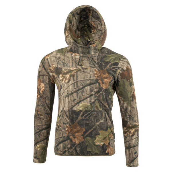 Camouflage hoodie on display.
