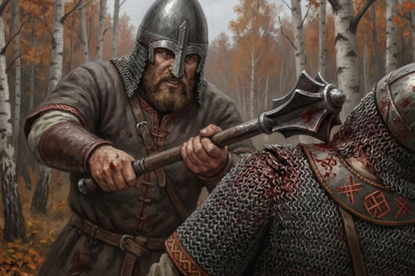 Man in armor holding an axe.