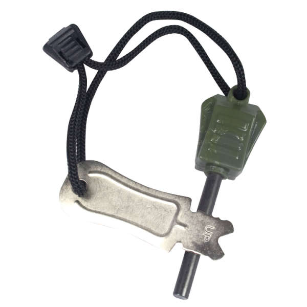 A keychain with a knife and rope attached.