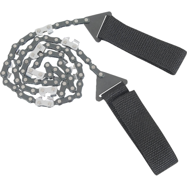 Two knives and a rope laying on the ground.